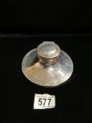 A STERLING SILVER CAPSTAN INKWELL BIRMINGHAM 1927, REEDED BORDERS, INITIALLED, DIAMETER 12.5CM