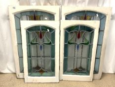 FOUR ART NOUVEAU STAIN GLASS WINDOWS LARGEST 98.5 X 58.5CM