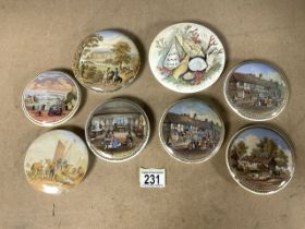 EIGHT VICTORIAN POT LIDS INCLUDING ROYAL HARBOUR, RAMSGATE, STRATHFIELDSAYE AND THE SEAT OF THE DUKE