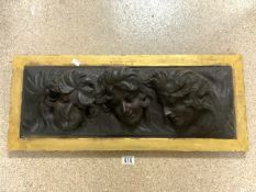 THREE-HEAD MOLDED SCULPTURE PLAQUE 78 X 32CM