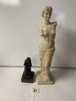 TWO SCULPTURES; ONE BRONZED; LARGEST 47CM