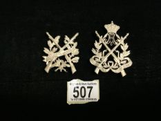 TWO EARLY 20TH-CENTURY MILITARY BELGIUM METAL BADGES