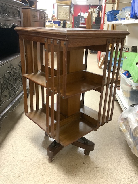 ANTIQUE OAK REVOLVING BOOKCASE - Image 3 of 3