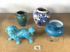 MIXED PORCELAIN AND GLASS; INCLUDES FOO DOG