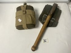 MILITARY FOLDING TRENCH SPADE AND MILITARY FLASK