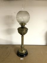 ART NOUVEAU COLUMN STYLE BRASS OIL LAMP BY DUPLEX 78CM