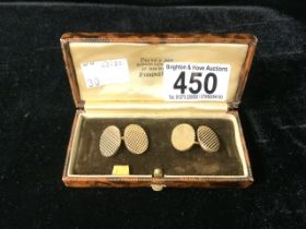 CARTIER: A BOXED PAIR OF 14 CARAT GOLD CUFFLINKS, INCUSE STAMPED 14K, CARTIER, OVAL FORM,
