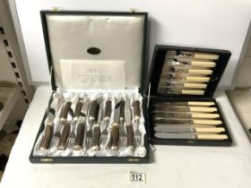 TWO CANTEENS OF CUTLERY CHARLES BUYERS & CO HORN HANDLES, THOMAS CORK & SON FISH SET