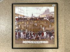 CRICKET MATCH BETWEEN SUSSEX AND KENT (PARK CRESCENT) PRINT ON FABRIC FRAMED AND GLAZED 69 X 69CM