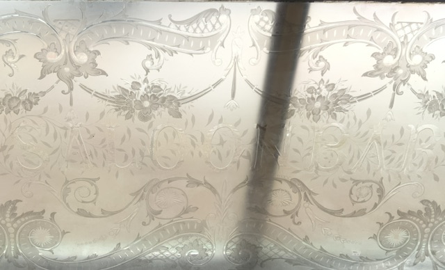 LARGE VICTORIAN SALOON BAR ETCHED GLASS OPENING WINDOW; 221 X 120 CM - Image 2 of 4
