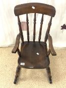 CHILDS ANTIQUE ROCKING CHAIR STAMPED J.S. TO THE REAR