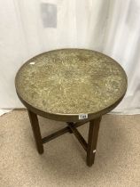 VINTAGE EASTERN BRASS TOP TABLE WITH FOLDING LEGS 58CM
