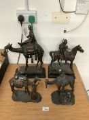 FOUR BRONZED FIGURES WITH CAMEL AND HORSE