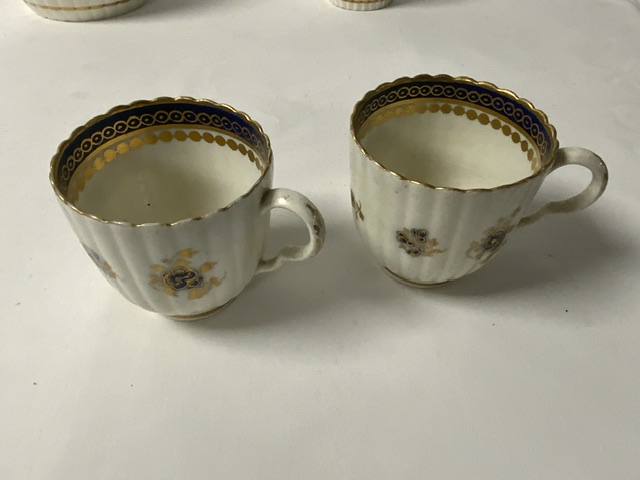 18TH CENTURY ENGLISH PORCELAIN CIRCULAR RIBBED TEAPOT, WITH A SPARROWBEAK CREAM JUG, TWO CUPS AND - Image 4 of 13