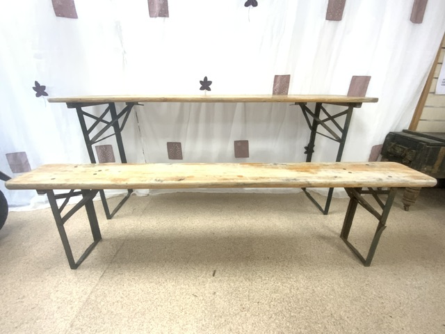FOLDING TABLE WITH MATCHING BENCH WOOD AND METAL FRAME 176 X 45CM - Image 3 of 6
