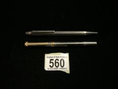 A TIFFANY & CO PEN, ENGRAVED PACIFIC ENTERPRISES AND A SWISS MADE BALL POINT PEN, WITH CHEVRON