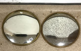 TWO BRASS SURROUND CONVEX MIRRORS 43CM