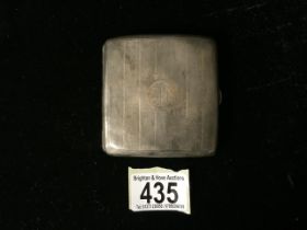 A STERLING SILVER CIGARETTE CASE, CHESTER 1919, SQUARE FORM, ENGINE TURNED DECORATION, MONOGRAMMED