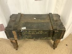ANTIQUE AMMUNITION BOX CONVERTED AS COFFEE TABLE 76 X 36CM