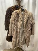 TWO MID-LENGTH BROWN FUR COATS, BOTH FULLY LINED, ONE MID-BROWN, THE OTHER LIGHT BEIGE, UK SIZE 14