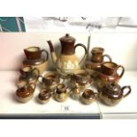 LARGE QUANTITY OF HARVEST WARE DOULTON LAMBETH COFFEE, TEA, JUGS INCLUDES ONE WITH HALLMARKED SILVER