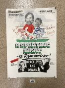 VINTAGE SPORTING ADVERTISING POSTER SIGNED BY GEORGE BEST AND RODNEY MARSH 52 X 38CM