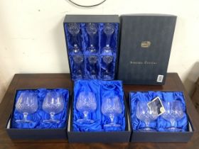 BOXED BOHEMIA CRYSTAL BRANDY AND WINE GLASSES