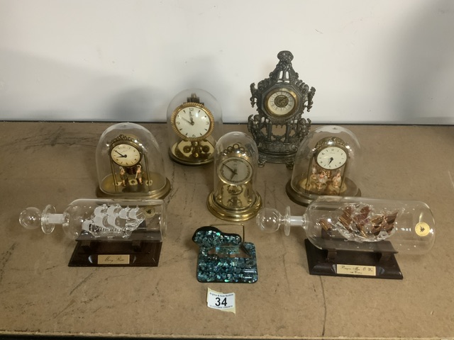 DOME CLOCKS, RANELA, SCHALZ AND MORE WITH TWO GLASS SHIPS IN BOTTLES AND MORE