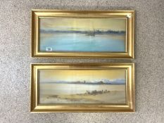 TWO SIGNED WATERCOLOURS OF LAKE SCENES BOTH FRAMED AND GLAZED 70 X 34CM