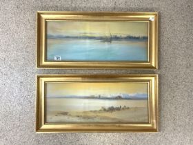 TWO SIGNED WATERCOLOURS OF LAKE SCENES BOTH FRAMED AND GLAZED 70 X 34CM