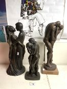 THREE LARGE BRONZED FIGURAL GROUPS (KISSING) 45CM