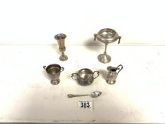 THREE SMALL PIECES OF HALLMARKED SILVER ITEMS WITH THREE PIECES OF EPNS
