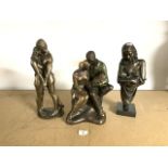 THREE BRONZED FIGURAL GROUPS LARGEST 40CM INCLUDES THE KISS SCULPTURE