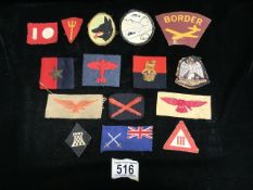 MIXED MILITARY CLOTH BADGES INCLUDES INDIA BATTALION, GLIDER AIRBOURNE, WAR DEPARTMENT AND MORE