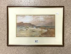 RAMUS SIGNED WATERCOLOUR 1908 MULLION HARBOUR WALL SCENE FRAMED AND GLAZED 60 X 41CM