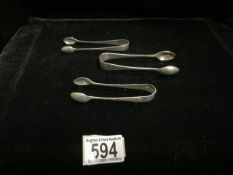 THREE STERLING SILVER SUGAR TONGS, THE FIRST, BY CHARLES BOYTON, LONDON 1901, SECOND BY JAMES