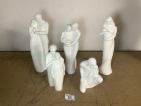 FOUR PORCELAIN ROYAL DOULTON FIGURES INCLUDES MOTHER AND CHILD (HN 3938) ONE MOMENTS BY COALPORT (