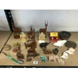MIXED ITEMS, SHELLS, CARVED WOODEN ITEMS AND MORE