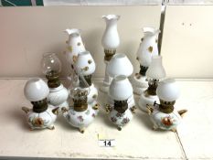 QUANTITY OF VINTAGE OIL LAMPS MAINLY MILK GLASS