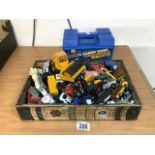 MIXED PLAYWORN DIE CAST TOYS, MATCHBOX, CORGI, AND MATCHBOX CARRY CASE AND MORE