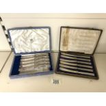 SET OF BUTTER KNIVES WITH HALLMARKED SILVER HANDLES BY JOHN BIGGIN LTD WITH ONE OTHER SET OF FIVE