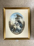 VINTAGE FABRIC CLASSICAL SCENE FRAMED AND GLAZED PICTURE 59 X 49CM