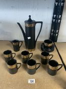 PORTMEIRION BLACK AND GOLD COFFEE WARES DESIGNED BY SUSAN WILLIAMS-ELLIS WITH GREEK KEY DESIGN
