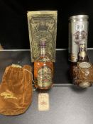 CHIVAS REGAL; 12 YEARS SCOTCH WHISKY AND ROYAL SALUTE; 21 YEARS; IN WADE BOTTLE AND VELVET BAG.
