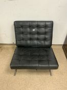 VINTAGE BLACK LEATHER AND CHROME BARCELONA STYLE CHAIR
