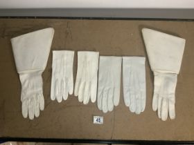 QUANTITY OF WHITE LEATHER GLOVES INCLUDES BRITISH ARMY HOUSEHOLD CAVALRY LEATHER GAUNTLET PARADE