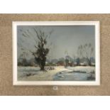 ROY PERRY (20TH CENTURY) BRITISH, OIL ON BOARD SIGNED WINTER SCENE FRAMED 82 X 61CM