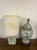 TWO CERAMIC CONVERTED TABLE LAMPS CHINESE AND CARN POTTERY
