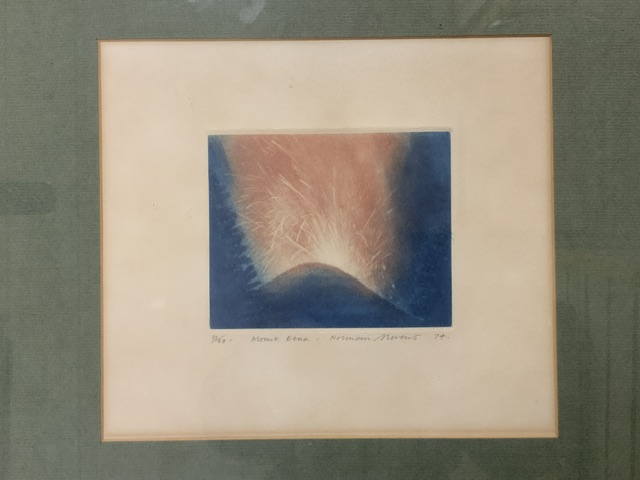 NORMAN STEVENS - SIGNED IN PENCIL PRINT MOUNT ETNA 31/50 FRAMED AND GLAZED 40 X 43CM - Image 2 of 5
