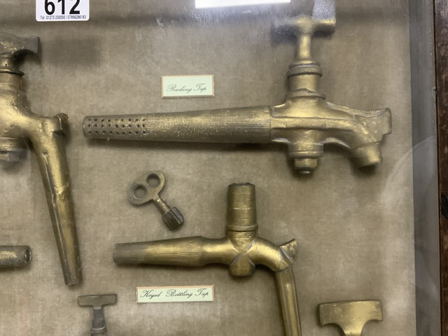 CASED ANTIQUE BRASS BOTTLING TAPS 57 X 45CM - Image 3 of 6